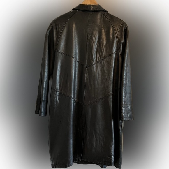 Vintage 80s Preston & York Leather Coat Black Oversized Design - Picture 2 of 15